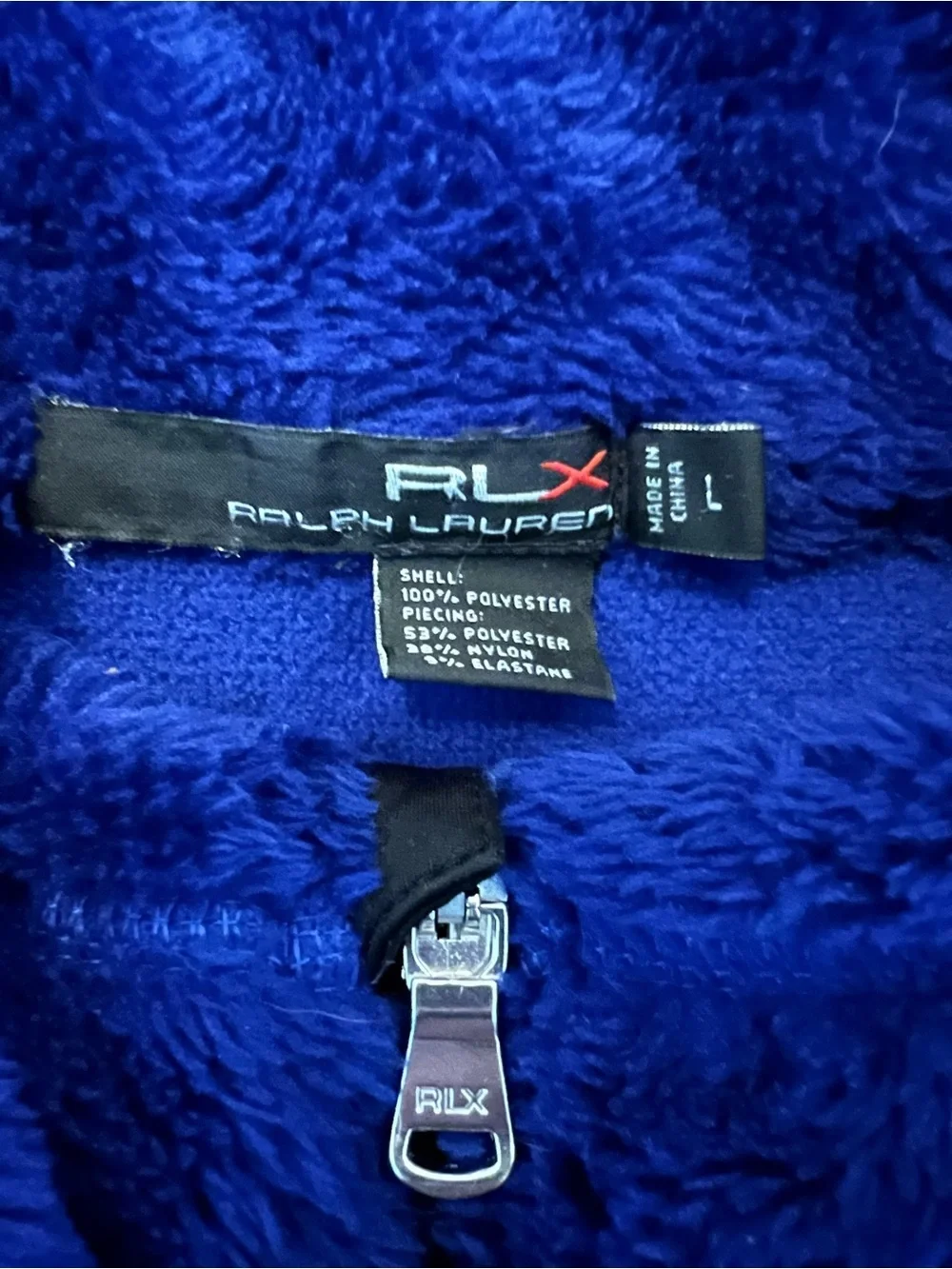 RLX Ralph Lauren Men’s Navy Blue & Black Fleece Racing Jacket SZ Large